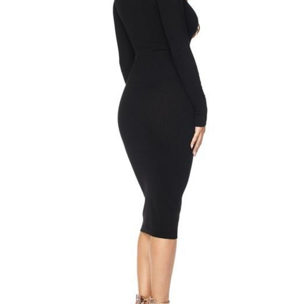 Black Distressed Long Sleeve Midi Sweater Dress - Picture 2 of 5